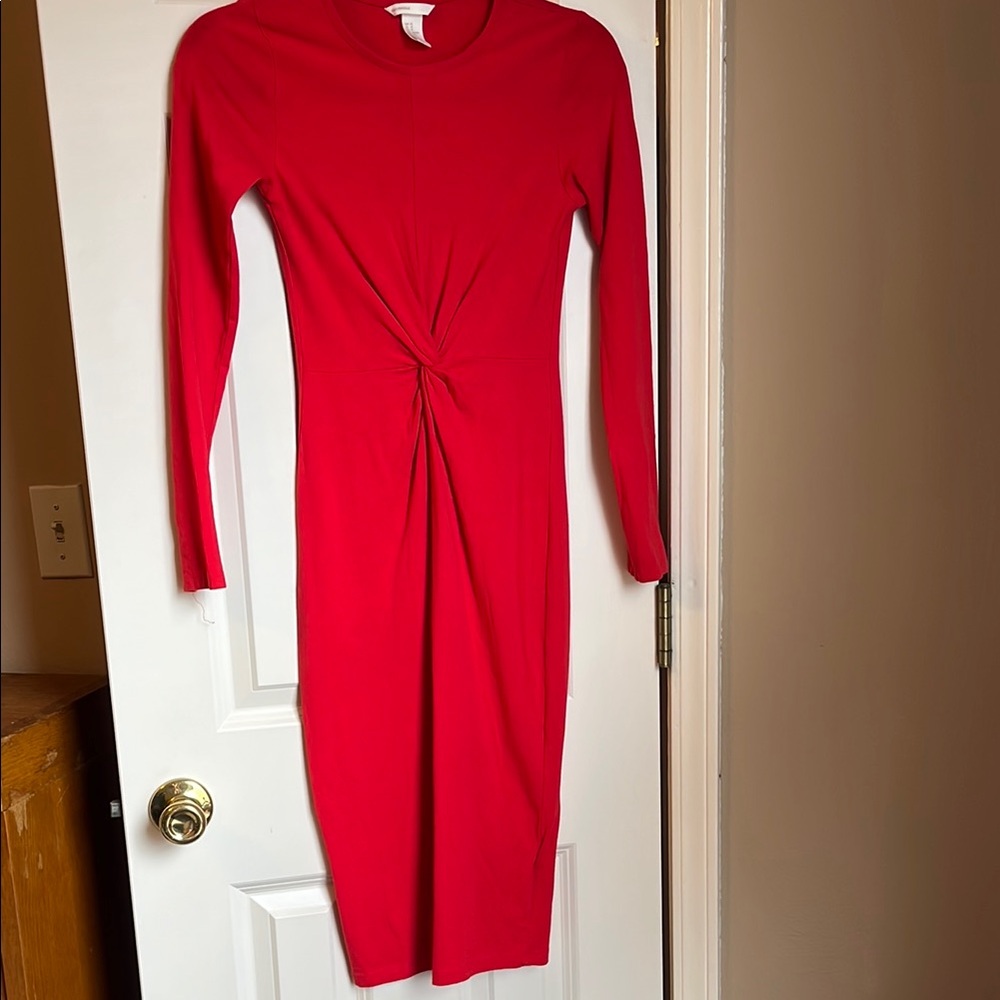 H&M Red Knot-Front Midi Dress